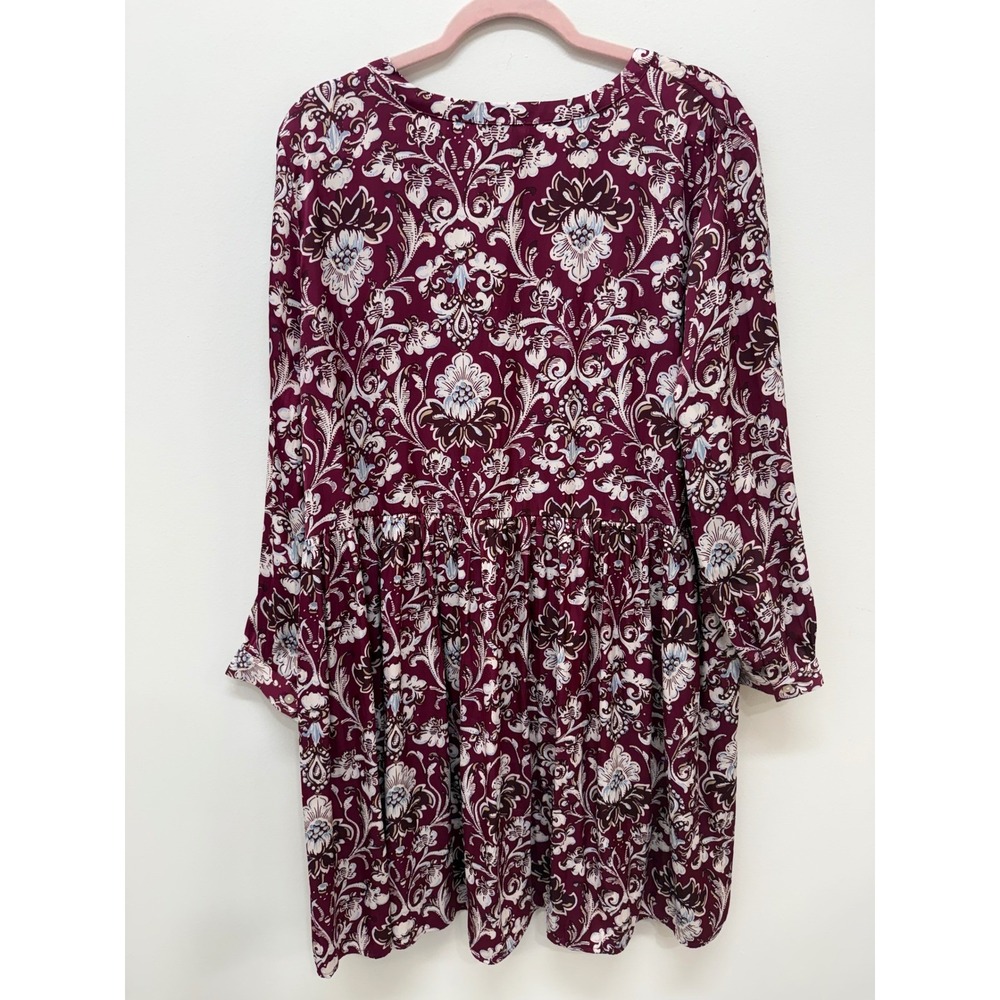 LOFT Floral V-Neck Long Sleeve Dress XL Burgundy Lavender NWT - Picture 3 of 8